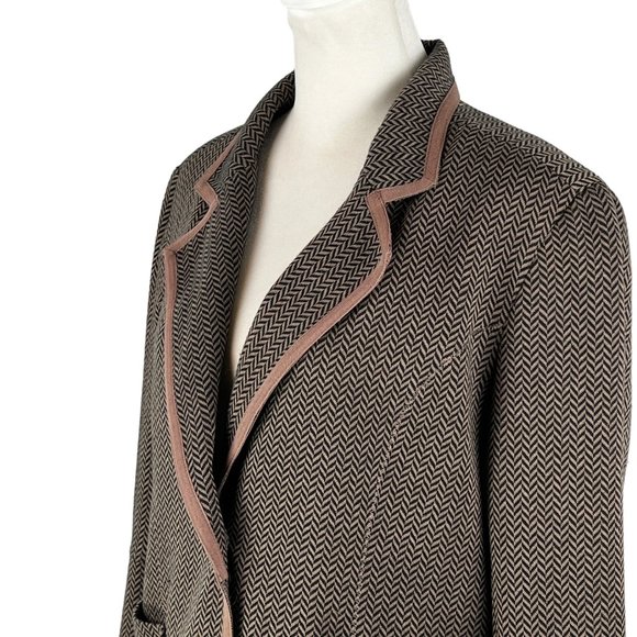 Darling! Libby. Edelman Brown & Tan Herringbone Blazer with Leopard Lini… - Picture 5 of 12